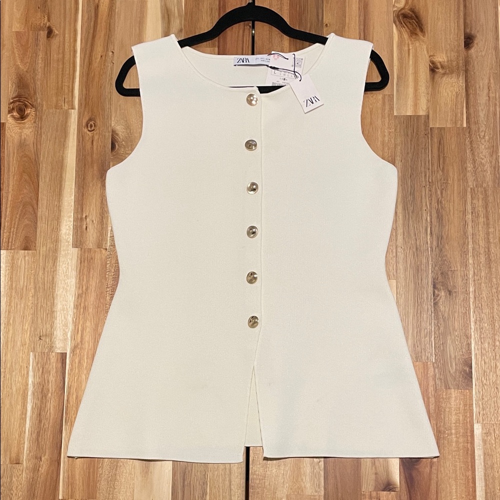 Zara Ivory Button-Down Sleeveless Top/Vest